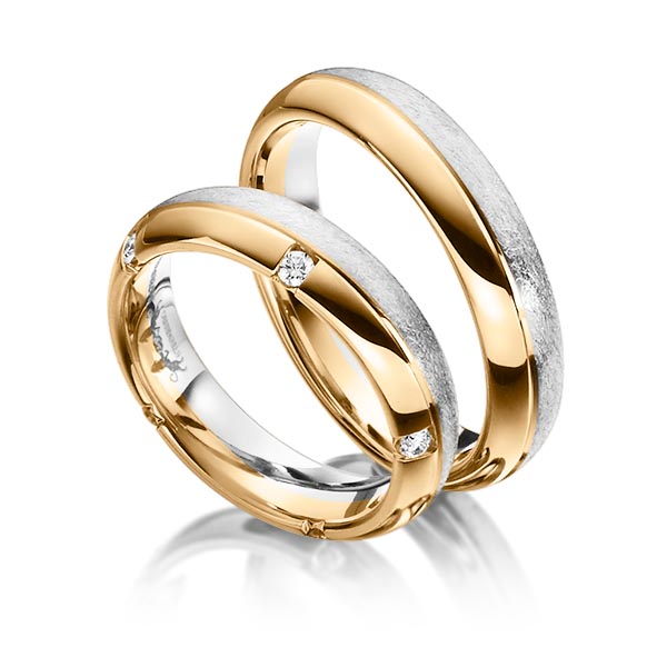 Paar bicolor Trauringe/Eheringe in Roségold 585 Weißgold 585 mit zus. 0,125 ct. Brillant tw, si von Steinberg
