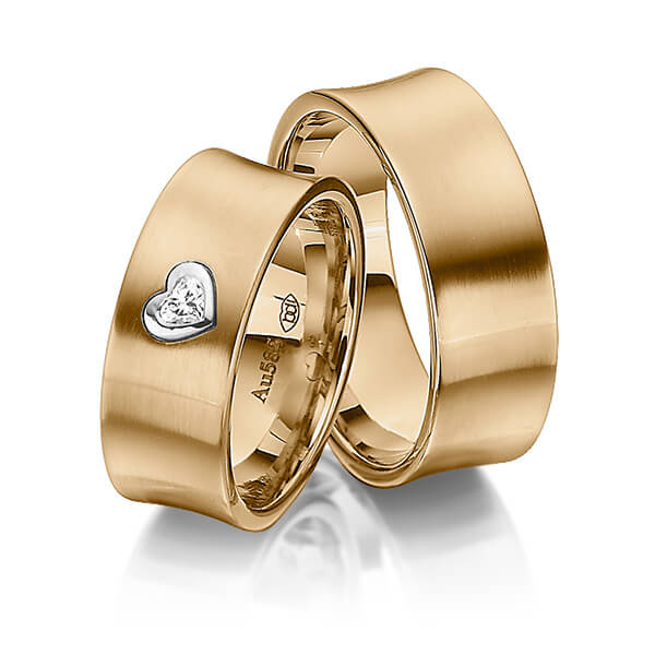 Paar bicolor Trauringe/Eheringe in Roségold 585 Weißgold 585 mit zus. 0,12 ct. Herz-Diamant tw, vs von 123GOLD