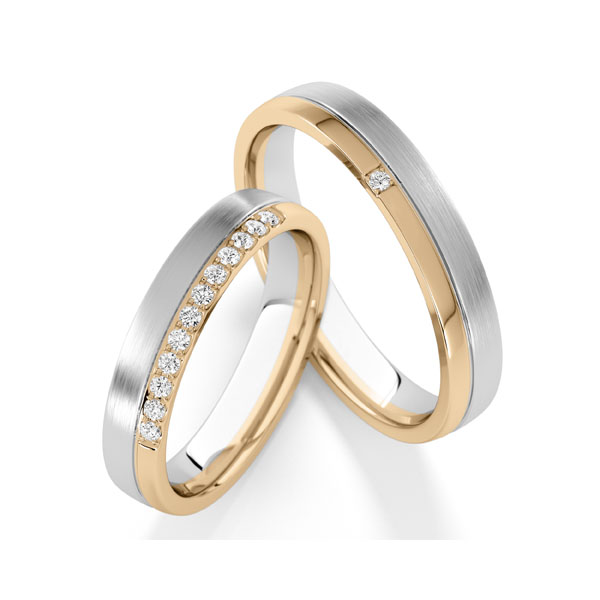Paar bicolor Trauringe/Eheringe in Roségold 585 Weißgold 585 mit zus. 0,13 ct. tw, vs von Steinberg