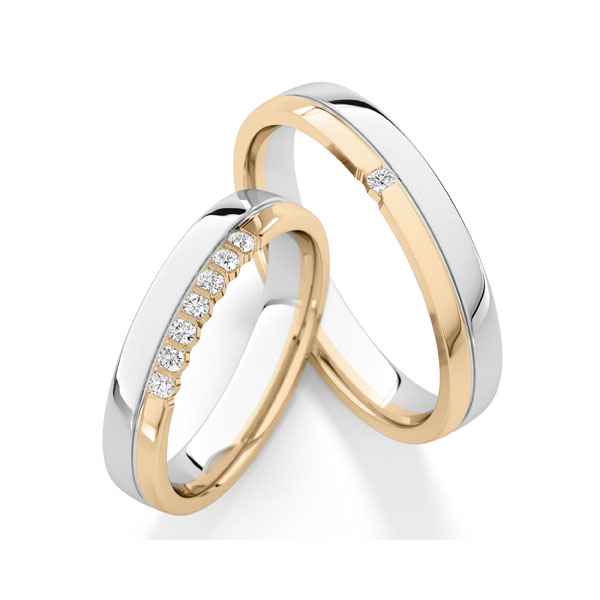Paar bicolor Trauringe/Eheringe in Roségold 585 Weißgold 585 mit zus. 0,16 ct. tw, vs von Steinberg