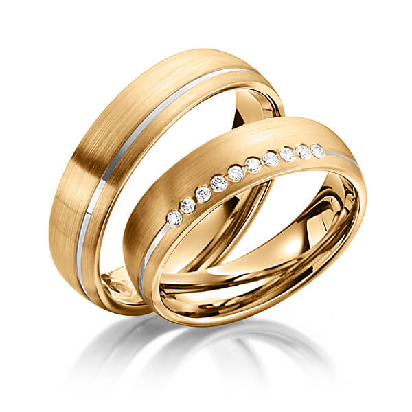 Paar bicolor Trauringe/Eheringe in Roségold 585 Weißgold 585 mit zus. 0,1 ct. Brillant tw, si von Steinberg