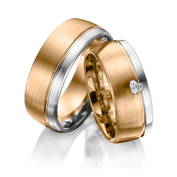 Paar bicolor Trauringe/Eheringe in Roségold 585 Weissgold 585 mit zus. 0,1 ct. Herz-Diamant tw, vs von 123GOLD - Y-1011-4 Paar bicolor Trauringe/Eheringe in Roségold 585 Weissgold 585 mit zus. 0,1 ct. Herz-Diamant tw, vs von 123GOLD - Y-1011-4