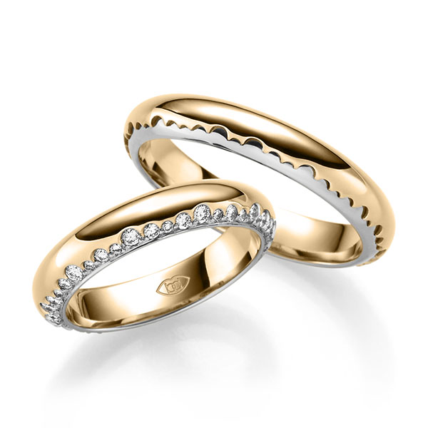 Paar bicolor Trauringe/Eheringe in Roségold 585 Weißgold 585 mit zus. 0,6 ct. Brillant tw, si 