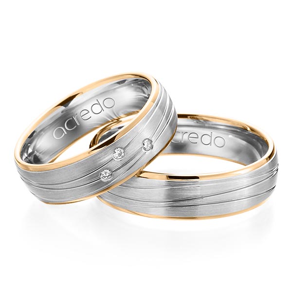Paar bicolor Trauringe/Eheringe in Roségold 750 Platin 950 mit zus. 0,045 ct. Brillant tw, si von acredo - A-1157-3