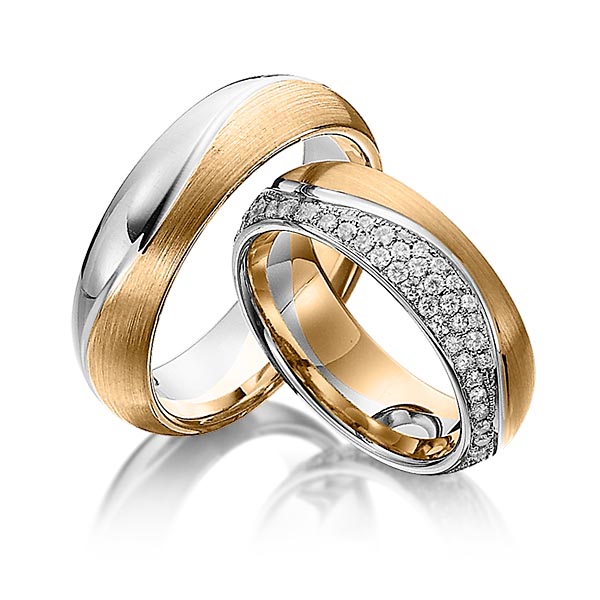 Paar bicolor Trauringe/Eheringe in Roségold 750 Platin 950 mit zus. 0,72 ct. Brillant tw, si von Steinberg