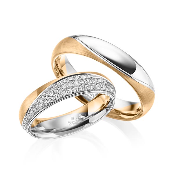 Paar bicolor Trauringe/Eheringe in Roségold 750 Platin 950 mit zus. 0,77 ct. Brillant tw, si von Steinberg - Q-1573-3 Paar bicolor Trauringe/Eheringe in Roségold 750 Platin 950 mit zus. 0,77 ct. Brillant tw, si von Steinberg - Q-1573-3