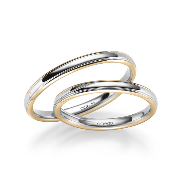Paar bicolor Trauringe/Eheringe in Roségold 750 River Platin 950 von acredo - S-1281-2