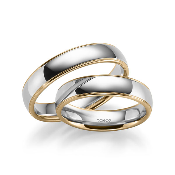 Paar bicolor Trauringe/Eheringe in Roségold 750 River Platin 950 von acredo - S-1286-3