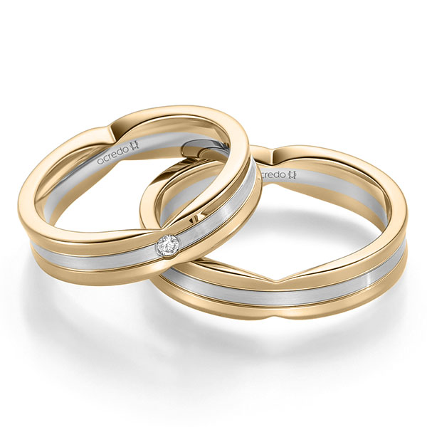 Paar bicolor Trauringe/Eheringe in Roségold 750 Weißgold 750 mit zus. 0,04 ct. Brillant tw, si von acredo - A-2362-13