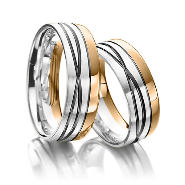 Paar bicolor Trauringe/Eheringe in Roségold 750 Weissgold 750 von Merii - M-1082-17