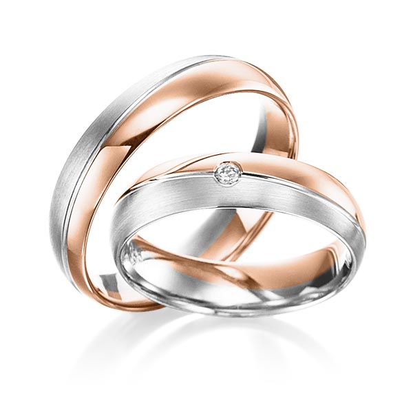 Paar bicolor Trauringe/Eheringe in Rotgold 375 Weißgold 375 mit zus. 0,02 ct. Brillant tw, si von Steinberg