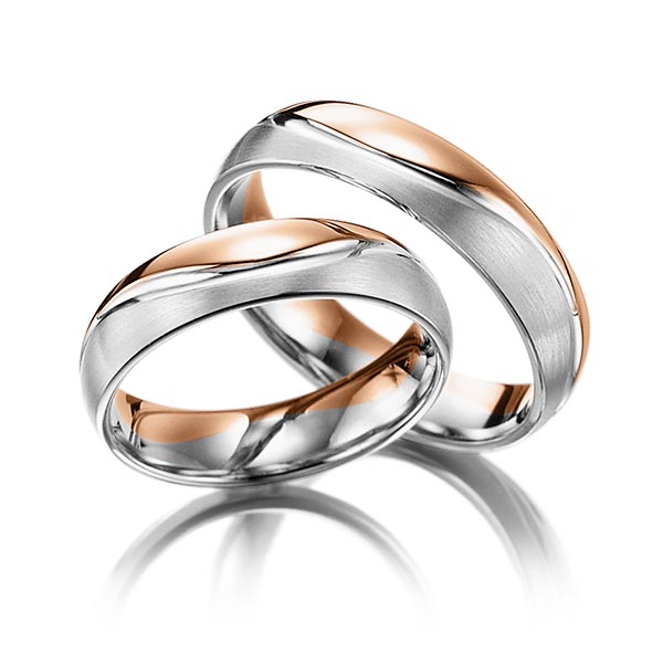 Paar bicolor Trauringe/Eheringe in Rotgold 375 Weißgold 375 - NP-1025-3