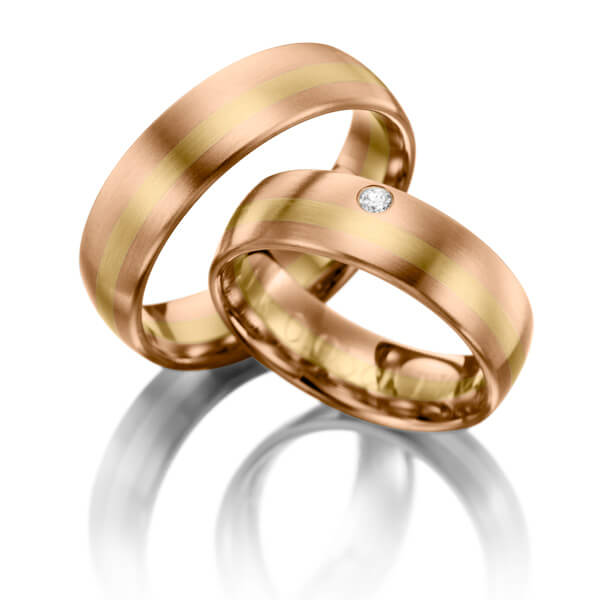 Paar bicolor Trauringe/Eheringe in Rotgold 585 Gelbgold 585 mit zus. 0,03 ct. Brillant tw, si von 123gold - Y-1016-15 Paar bicolor Trauringe/Eheringe in Rotgold 585 Gelbgold 585 mit zus. 0,03 ct. Brillant tw, si von 123gold - Y-1016-15