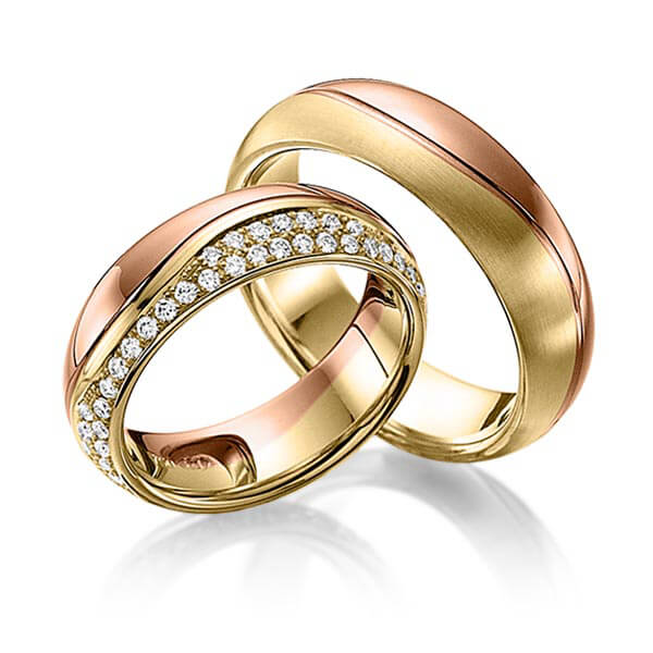 Paar bicolor Trauringe/Eheringe in Rotgold 585 Gelbgold 585 mit zus. 0,63 ct. Brillant tw, si von 123GOLD