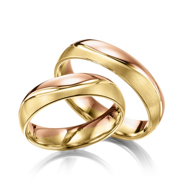 Paar bicolor Trauringe/Eheringe in Rotgold 585 Gelbgold 585 von Steinberg