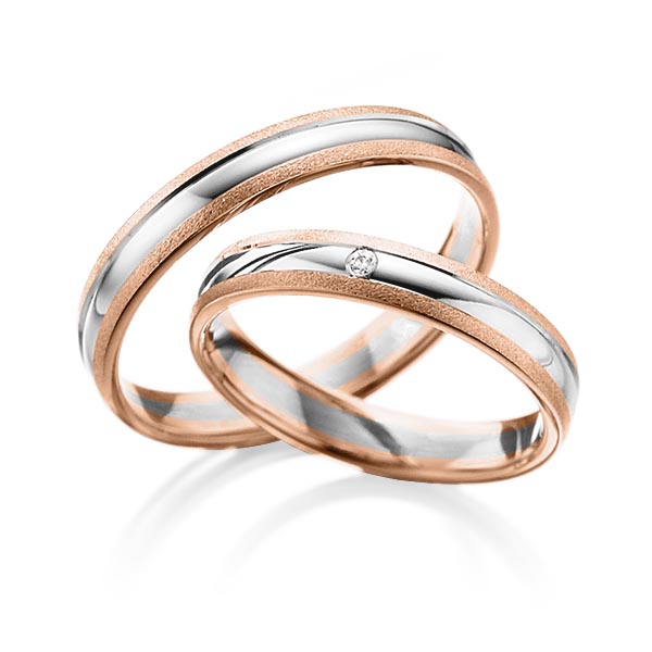 Paar bicolor Trauringe/Eheringe in Rotgold 585 Graugold 585 mit zus. 0,015 ct. Brillant tw, si von Steinberg - Q-1400-6 Paar bicolor Trauringe/Eheringe in Rotgold 585 Graugold 585 mit zus. 0,015 ct. Brillant tw, si von Steinberg - Q-1400-6