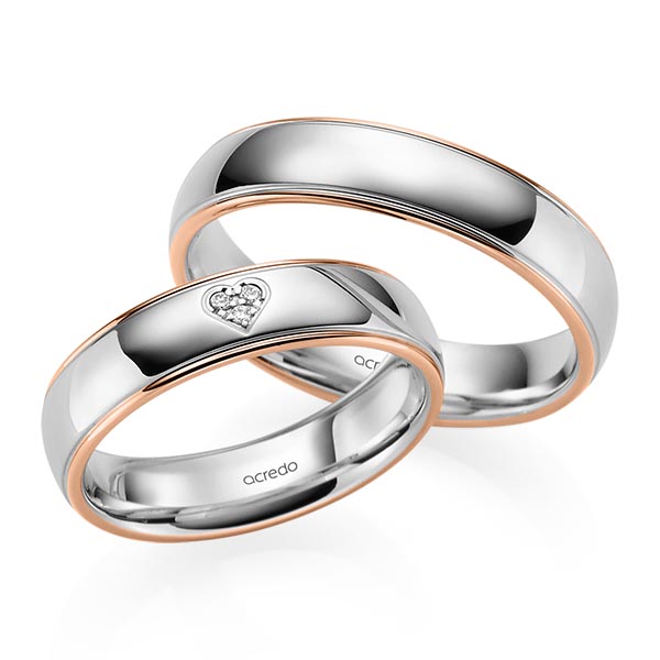 Paar bicolor Trauringe/Eheringe in Rotgold 585 Graugold 585 mit zus. 0,021 ct. Brillant tw, si von acredo - S-1231-11 Paar bicolor Trauringe/Eheringe in Rotgold 585 Graugold 585 mit zus. 0,021 ct. Brillant tw, si von acredo - S-1231-11