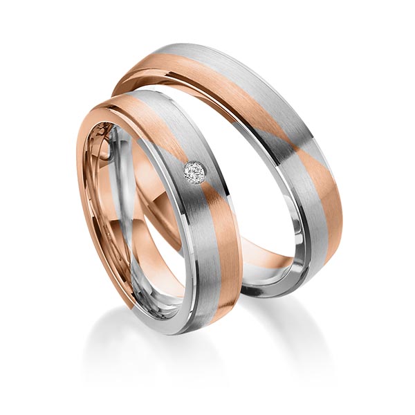 Paar bicolor Trauringe/Eheringe in Rotgold 585 Graugold 585 mit zus. 0,02 ct. Brillant tw, si von 123GOLD