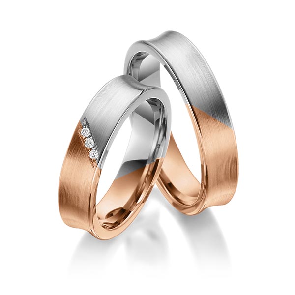 Paar bicolor Trauringe/Eheringe in Rotgold 585 Graugold 585 mit zus. 0,03 ct. Brillant tw, si von 123GOLD