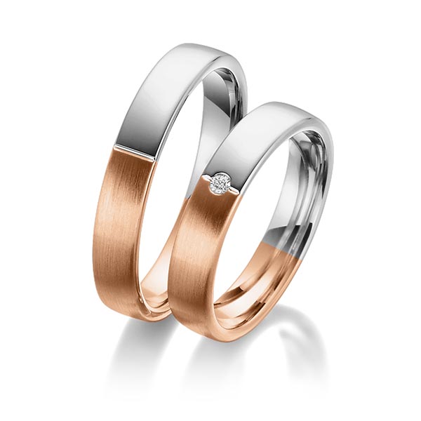 Paar bicolor Trauringe/Eheringe in Rotgold 585 Graugold 585 mit zus. 0,03 ct. Brillant tw, si von 123GOLD