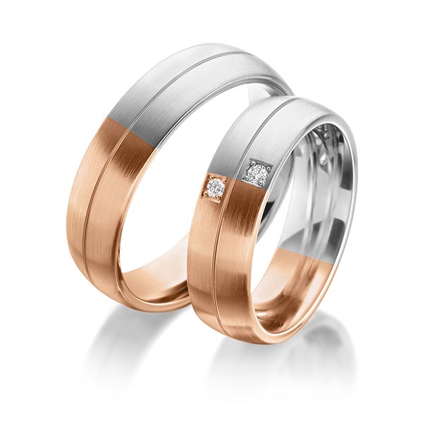 Paar bicolor Trauringe/Eheringe in Rotgold 585 Graugold 585 mit zus. 0,04 ct. Brillant tw, si von 123GOLD