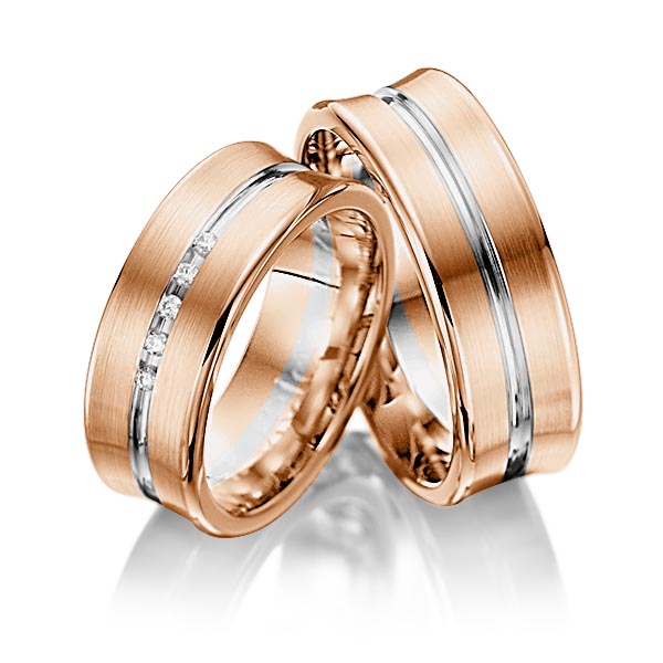 Paar bicolor Trauringe/Eheringe in Rotgold 585 Graugold 585 mit zus. 0,05 ct. Brillant tw, si von 123GOLD