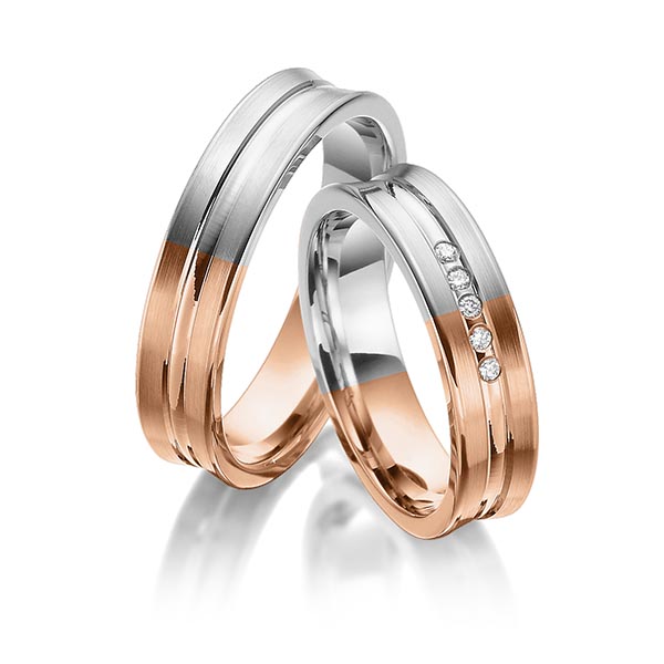 Paar bicolor Trauringe/Eheringe in Rotgold 585 Graugold 585 mit zus. 0,05 ct. Brillant tw, si von 123GOLD