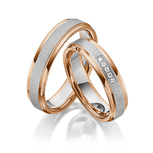 Paar bicolor Trauringe/Eheringe in Rotgold 585 Graugold 585 mit zus. 0,05 ct. Brillant tw, si von Steinberg