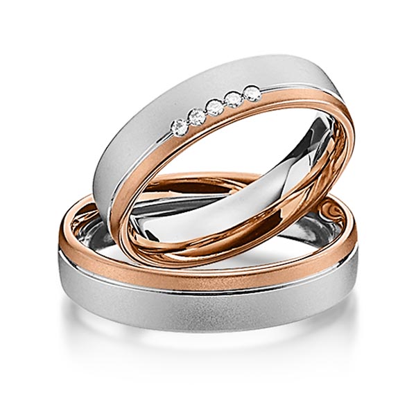 Paar bicolor Trauringe/Eheringe in Rotgold 585 Graugold 585 mit zus. 0,05 ct. Brillant tw, si von Steinberg