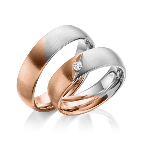 Paar bicolor Trauringe/Eheringe in Rotgold 585 Graugold 585 mit zus. 0,06 ct. Brillant tw, si von 123GOLD - Y-1377-3 Paar bicolor Trauringe/Eheringe in Rotgold 585 Graugold 585 mit zus. 0,06 ct. Brillant tw, si von 123GOLD - Y-1377-3