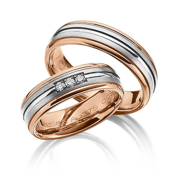Paar bicolor Trauringe/Eheringe in Rotgold 585 Graugold 585 mit zus. 0,09 ct. Brillant tw, si von Merii