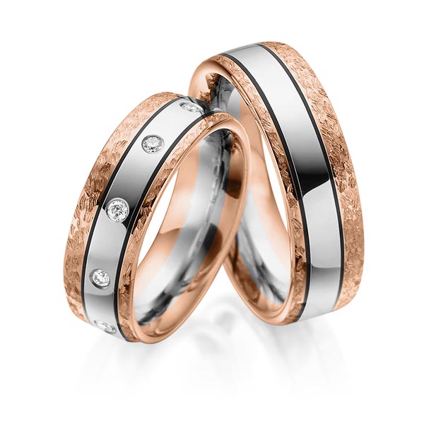 Paar bicolor Trauringe/Eheringe in Rotgold 585 Graugold 585 mit zus. 0,35 ct. Brillant tw, si von Merii - M-1194-11 Paar bicolor Trauringe/Eheringe in Rotgold 585 Graugold 585 mit zus. 0,35 ct. Brillant tw, si von Merii - M-1194-11
