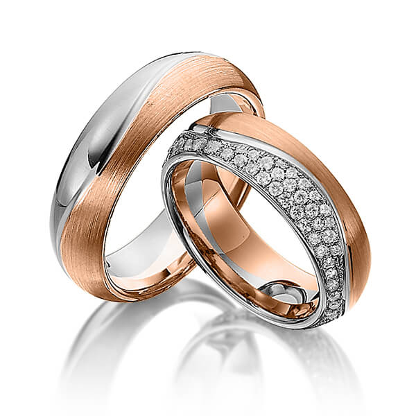 Paar bicolor Trauringe/Eheringe in Rotgold 585 Graugold 585 mit zus. 0,72 ct. Brillant tw, si von Steinberg
