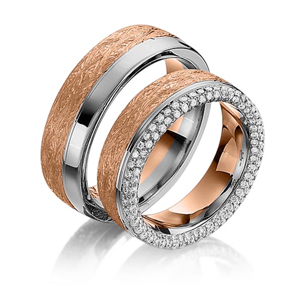 Paar bicolor Trauringe/Eheringe in Rotgold 585 Graugold 585 mit zus. 0,765 ct. Brillant tw, si von Steinberg
