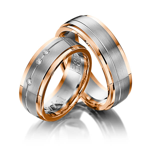Paar bicolor Trauringe/Eheringe in Rotgold 585 Graugold dunkel 585 mit zus. 0,045 ct. Brillant tw, si von 123GOLD