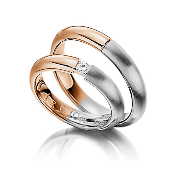 Paar bicolor Trauringe/Eheringe in Rotgold 585 Graugold dunkel 585 mit zus. 0,25 ct. Brillant tw, si von 123GOLD - P-1120-15 Paar bicolor Trauringe/Eheringe in Rotgold 585 Graugold dunkel 585 mit zus. 0,25 ct. Brillant tw, si von 123GOLD - P-1120-15