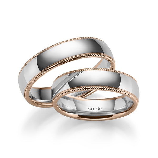 Paar bicolor Trauringe/Eheringe in Rotgold 585 Palladium 950 von acredo - S-1277-2