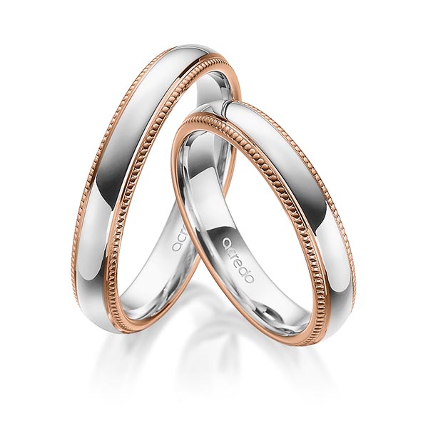 Paar bicolor Trauringe/Eheringe in Rotgold 585 Platin 950 von acredo - A-1766-3