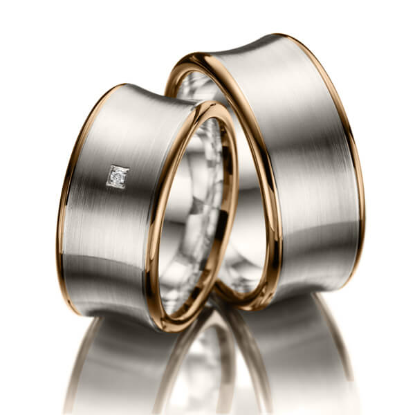 Paar bicolor Trauringe/Eheringe in Rotgold 585 Silber 925 mit zus. 0,01 ct. Brillant tw, si von Merii