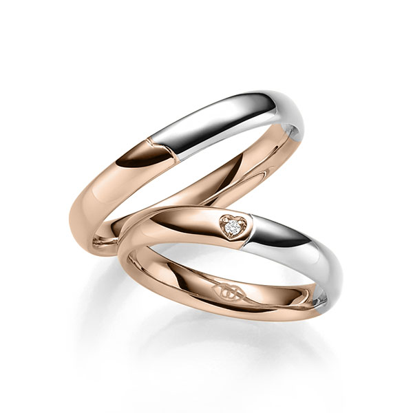 Paar bicolor Trauringe/Eheringe in Rotgold 585 Weißgold 585 mit zus. 0,015 ct. Brillant tw, si - UQ-1130-5 Paar bicolor Trauringe/Eheringe in Rotgold 585 Weißgold 585 mit zus. 0,015 ct. Brillant tw, si - UQ-1130-5