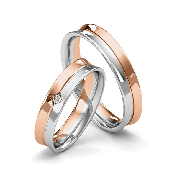 Paar bicolor Trauringe/Eheringe in Rotgold 585 Weissgold 585 mit zus. 0,025 ct. Brillant tw, si von Merii