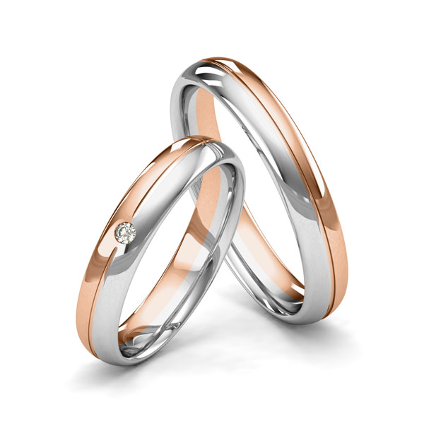 Paar bicolor Trauringe/Eheringe in Rotgold 585 Weissgold 585 mit zus. 0,02 ct. Brillant tw, si von Merii