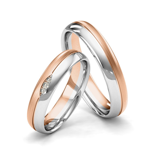 Paar bicolor Trauringe/Eheringe in Rotgold 585 Weißgold 585 mit zus. 0,02 ct. Brillant tw, si von Merii
