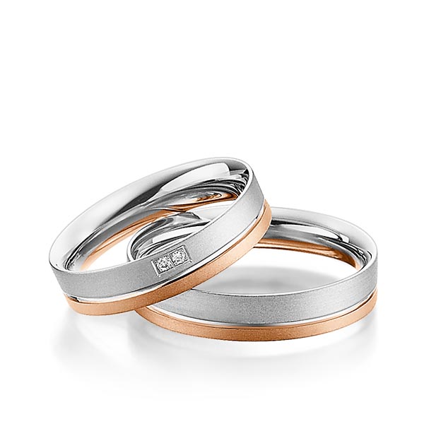 Paar bicolor Trauringe/Eheringe in Rotgold 585 Weißgold 585 mit zus. 0,02 ct. Brillant tw, si von Steinberg