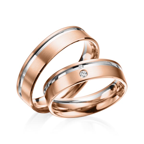 Paar bicolor Trauringe/Eheringe in Rotgold 585 Weissgold 585 mit zus. 0,038 ct. Brillant tw, si von acredo - A-3013-15 Paar bicolor Trauringe/Eheringe in Rotgold 585 Weissgold 585 mit zus. 0,038 ct. Brillant tw, si von acredo - A-3013-15