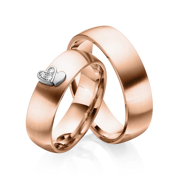 Paar bicolor Trauringe/Eheringe in Rotgold 585 Weissgold 585 mit zus. 0,045 ct. Brillant tw, si von 123GOLD