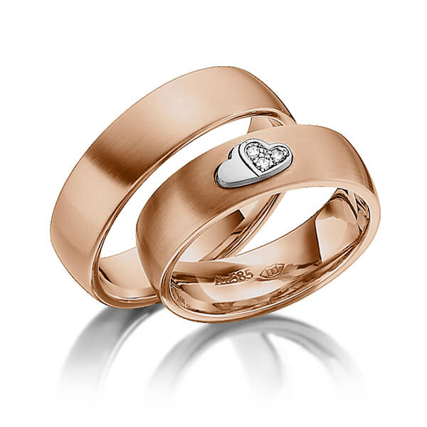 Paar bicolor Trauringe/Eheringe in Rotgold 585 Weissgold 585 mit zus. 0,045 ct. Brillant tw, si von 123GOLD