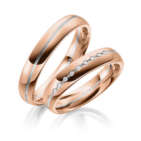 Paar bicolor Trauringe/Eheringe in Rotgold 585 Weißgold 585 mit zus. 0,045 ct. Brillant tw, si von acredo