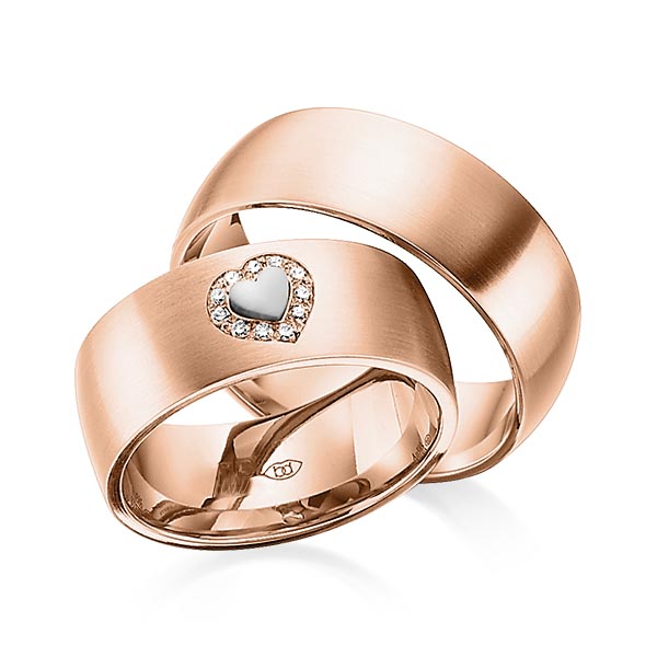 Paar bicolor Trauringe/Eheringe in Rotgold 585 Weissgold 585 mit zus. 0,055 ct. Brillant tw, si von 123GOLD