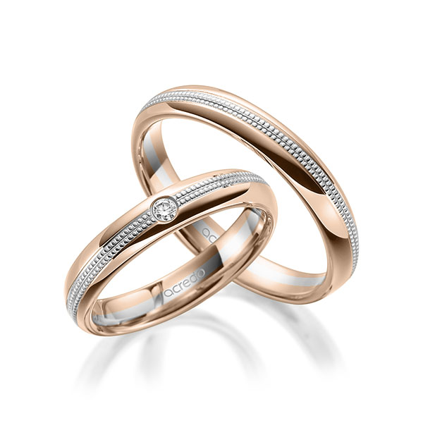 Paar bicolor Trauringe/Eheringe in Rotgold 585 Weissgold 585 mit zus. 0,05 ct. Brillant tw, si von acredo